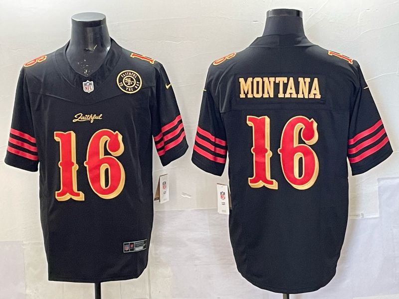 Men 2025 San Francisco 49ers #16  Montana black 5th generation Nike Limited NFL Jersey style  0014